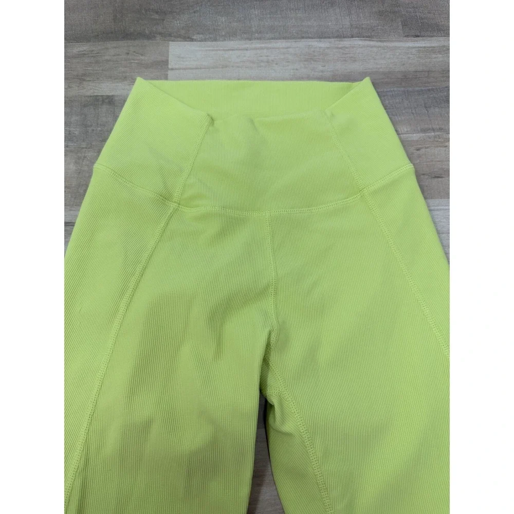 Wilo The Label Anthropologie Ribbed Lime Green Capri Ruched Leggings Size XSmall - Picture 2 of 9